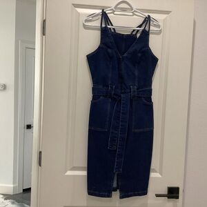 VENUS Dark Blue Denim Belted Midi Dress - Size 10 - Like New